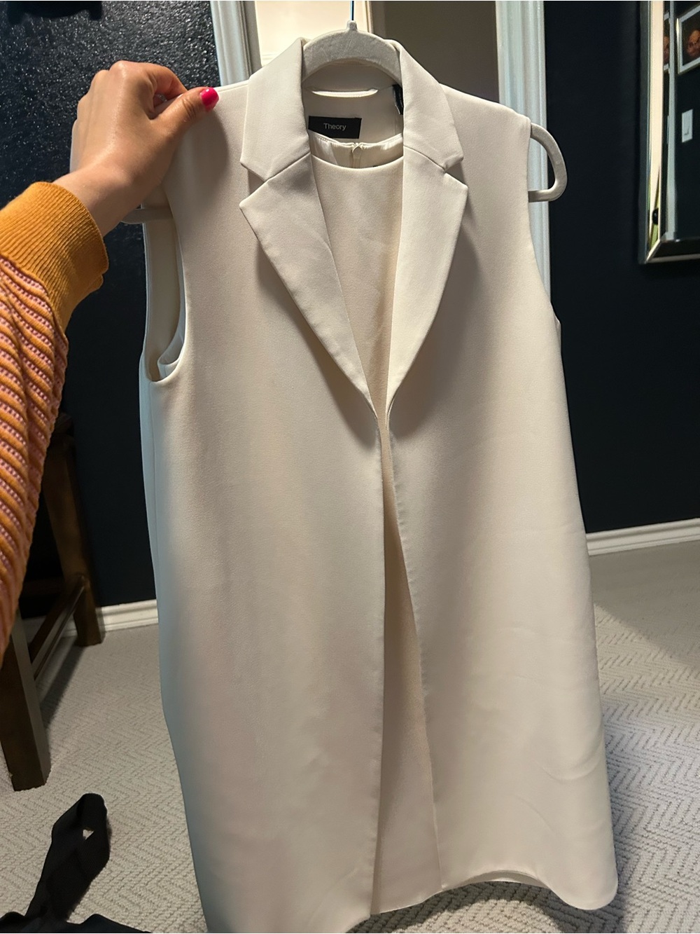 Theory Sleeveless Long Vest in Ivory